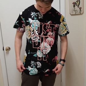 Floral "JUST DID IT" Tshirt on black